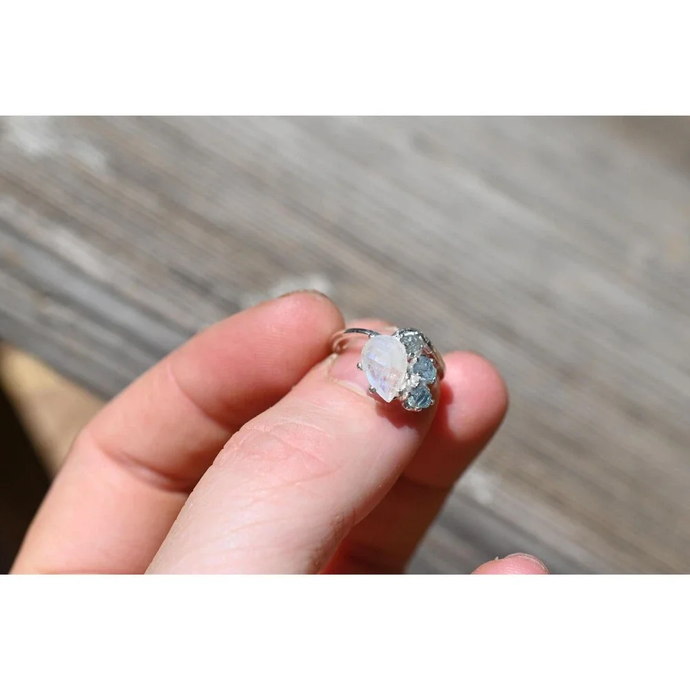 Engagement ring Moonstone and Montana sapphire ring American made